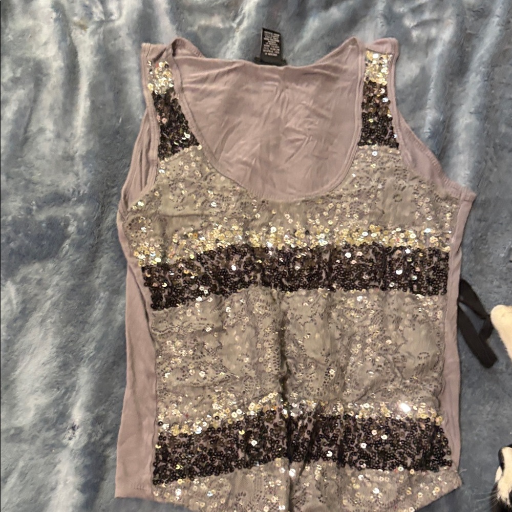Sequin Embellished Gray Tank Top